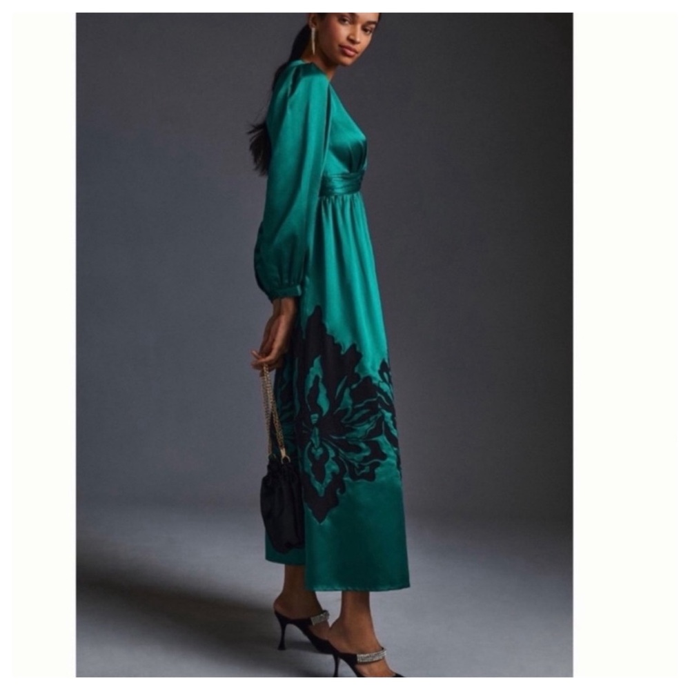 NWT Ssle Anthropologie Nikasha Emerald Green Embroidered Appliqué Maxi Dress - Picture 13 of 14